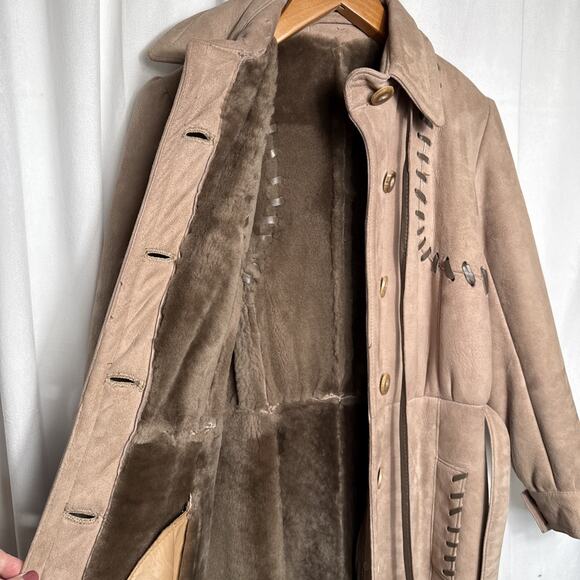 Sawyer of Napa Shearling Suede Coat Size Medium Women's Western Retro Wool EUC - Picture 3 of 16
